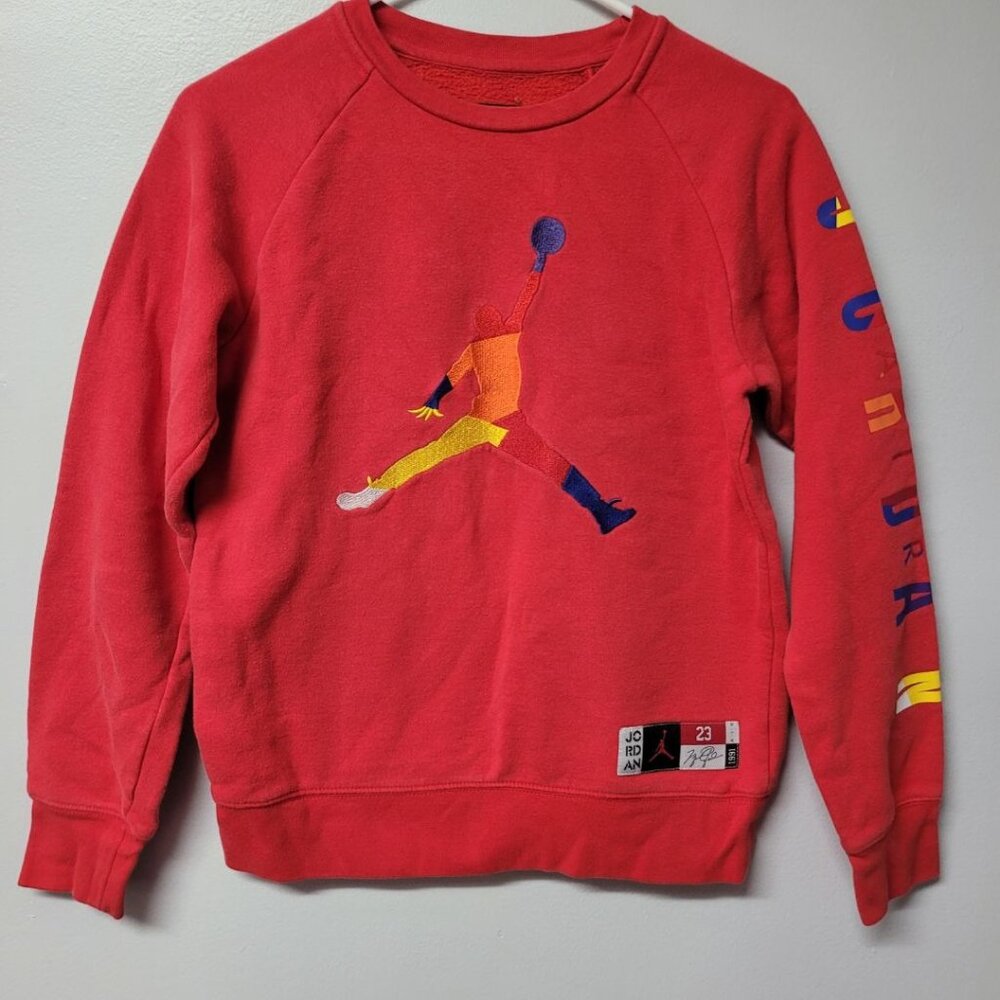 Jordan Air Sweatshirt Boys‎ Large 12-13 Years Red Youth Basketball Embroidered